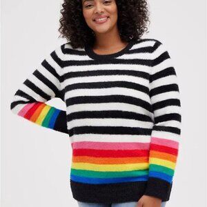 Torrid Womens 4 Black White Rainbow Striped Fuzzy eyelash  Pullover Sweater